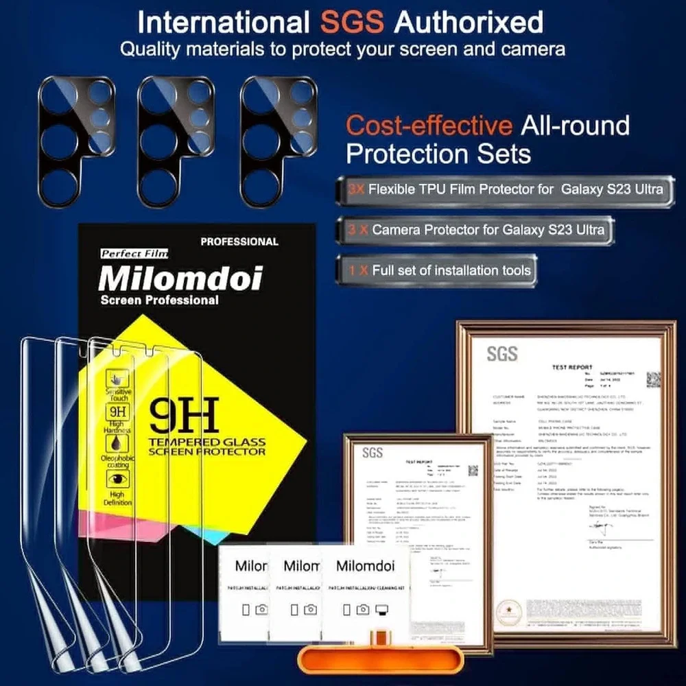 Milomdoi 3+3 Pack Samsung Galaxy S23 Ultra Screen Protector & Camera Lens Cover